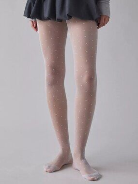 NWT Mini Polka Dot Print Semi-Sheer Light Blue Tights